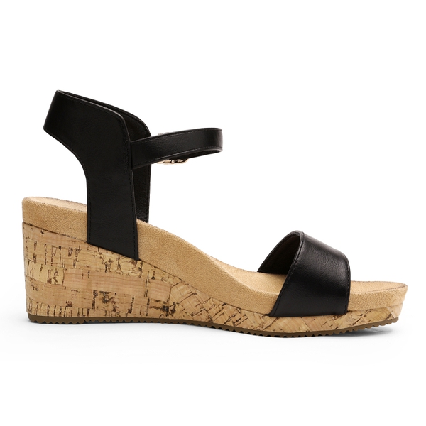 Buckle Platform Wedge Sandals - BLACK PU - 2
